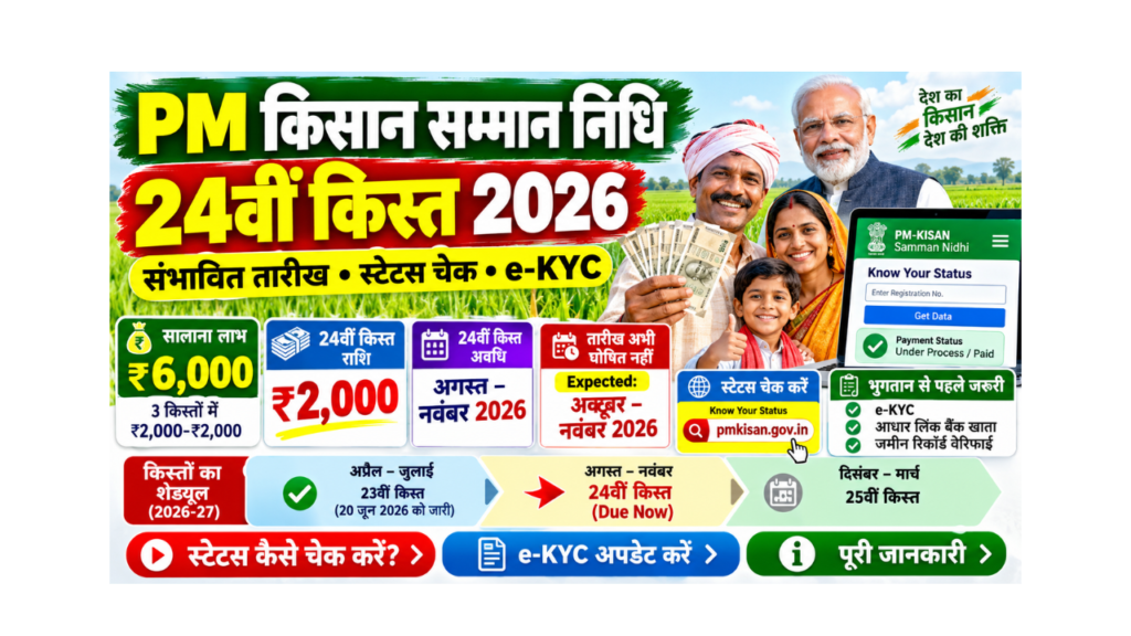 PM Kisan Samman Nidhi 24th Installment Date 2026 Expected Date, PM Kisan Status Check and e-KYC